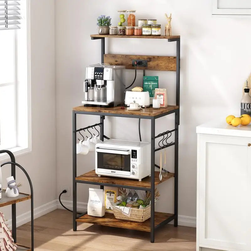 Vaxreen 4-Tier Kitchen Bakers Rack with Power Outlet and Coffee Bar Table