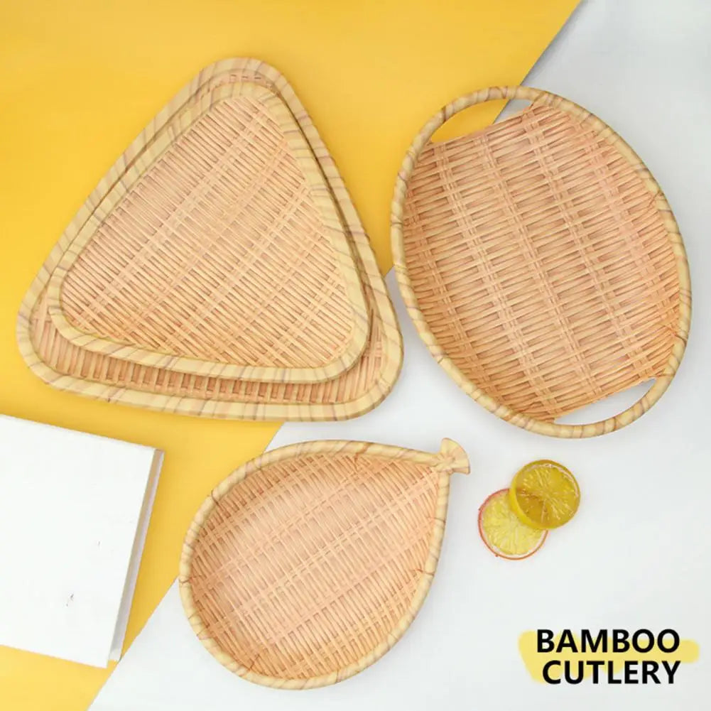 Vaxreen Bamboo Style Round Plate Easy Clean Handwoven Snacks Tray