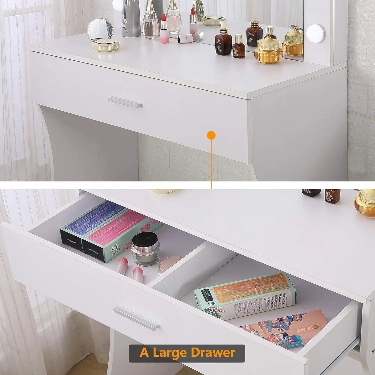 Vaxreen Lighted Mirror Vanity Set - Adjustable Brightness, Sturdy Wood, Large Drawer