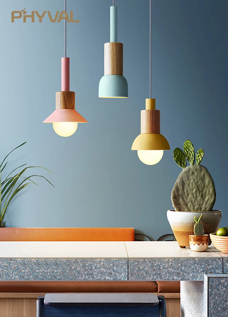 Vaxreen Nordic Wood Macaron Pendant Lights - Modern LED Hanging Lamps