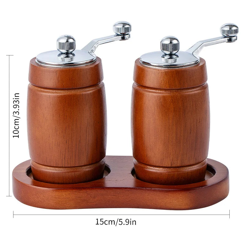 Vaxreen Barrel Shape Salt & Pepper Mills Set with Ceramic Core for BBQ Kitchen