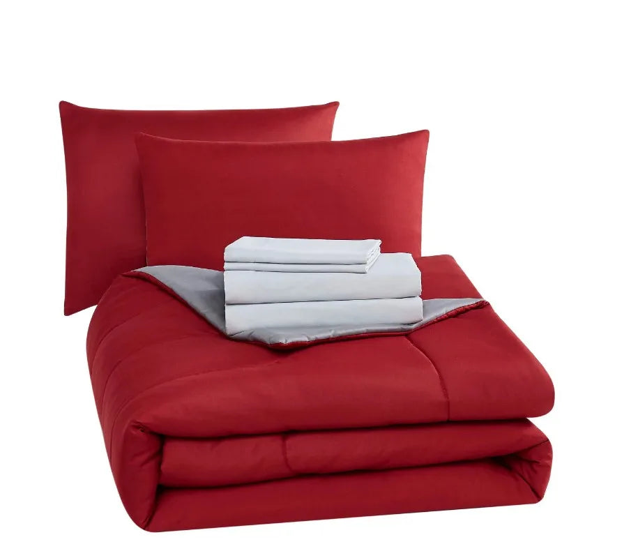 Vaxreen 7-Piece Red Solid Bed Set, Queen Size.