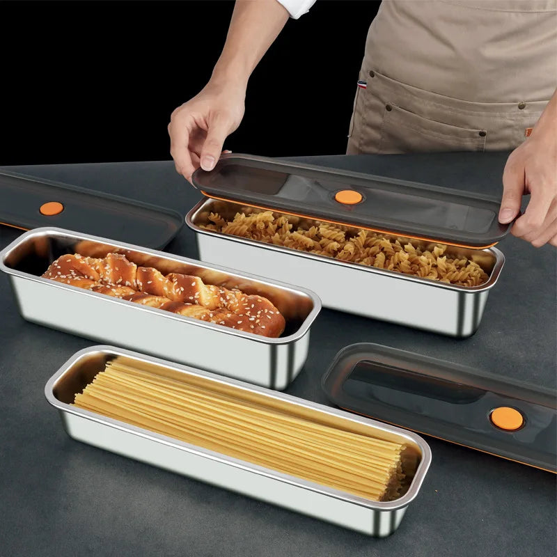 Vaxreen Stainless Steel Noodle Box: Vacuum Sealed Refrigerator Organizer
