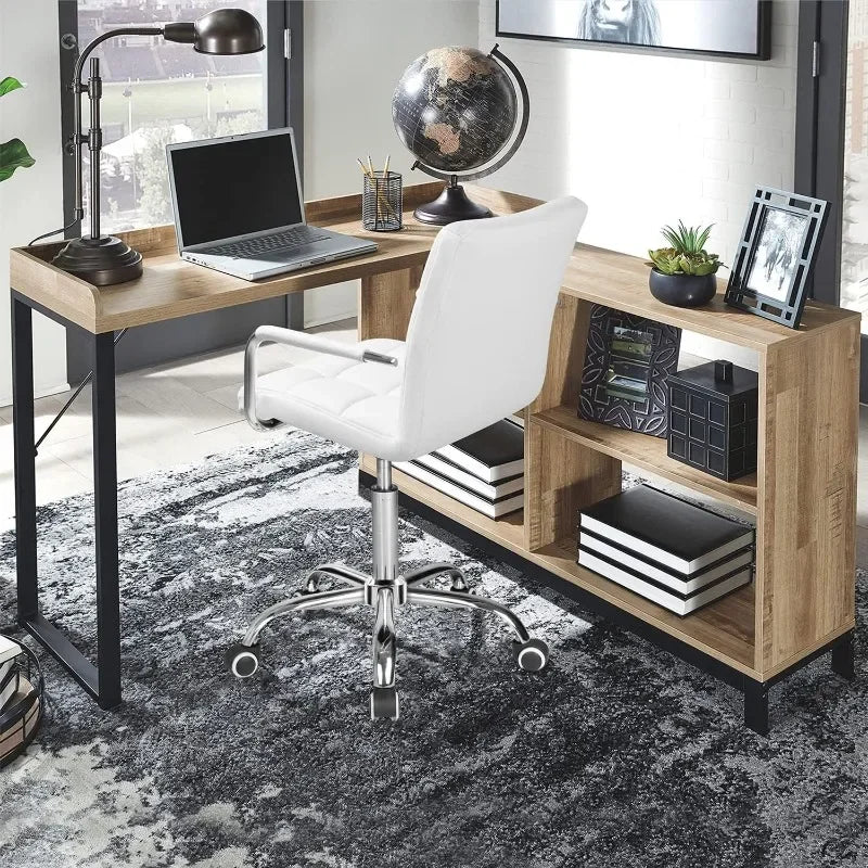 Vaxreen Ribbed PU Leather Mid-Back Office Task Chair - Modern Adjustable Swivel Desk Chair