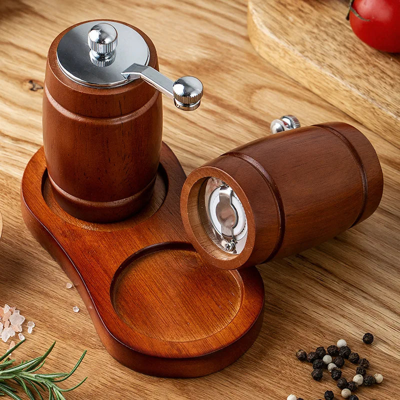 Vaxreen Barrel Shape Salt & Pepper Mills Set with Ceramic Core for BBQ Kitchen