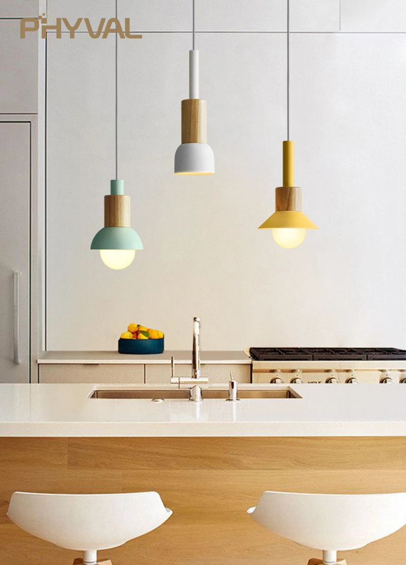 Vaxreen Nordic Wood Macaron Pendant Lights - Modern LED Hanging Lamps