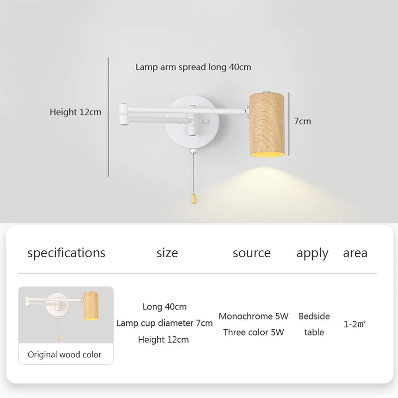 Vaxreen Swing Arm Nordic Wall Lamp for Bedroom Study LED Eye Protection