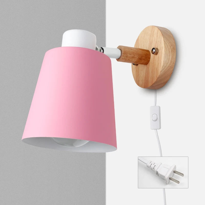Vaxreen Nordic Iron Wall Lamp with Switch, E27 LED Bedside Sconce, 6 Color Options