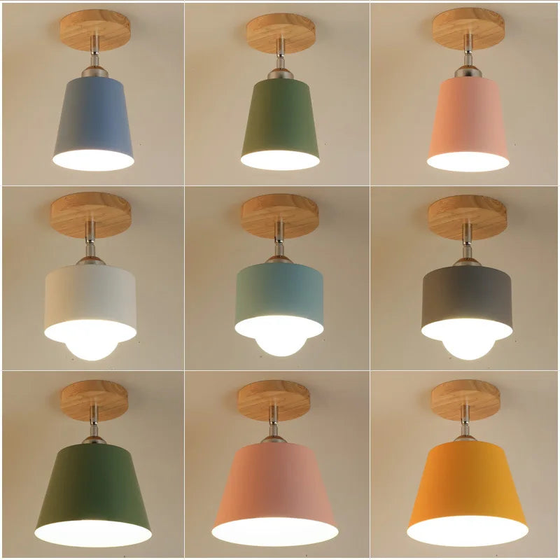 Vaxreen Macaron LED Wood Ceiling Light, Rotatable Modern Industrial Lamp