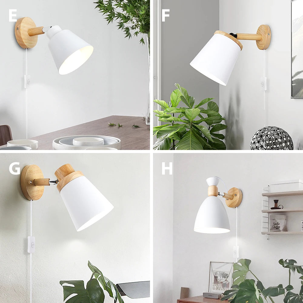 Vaxreen Wood Wall Lamp 10cm Base Creative Bedside Light with Knob Switch
