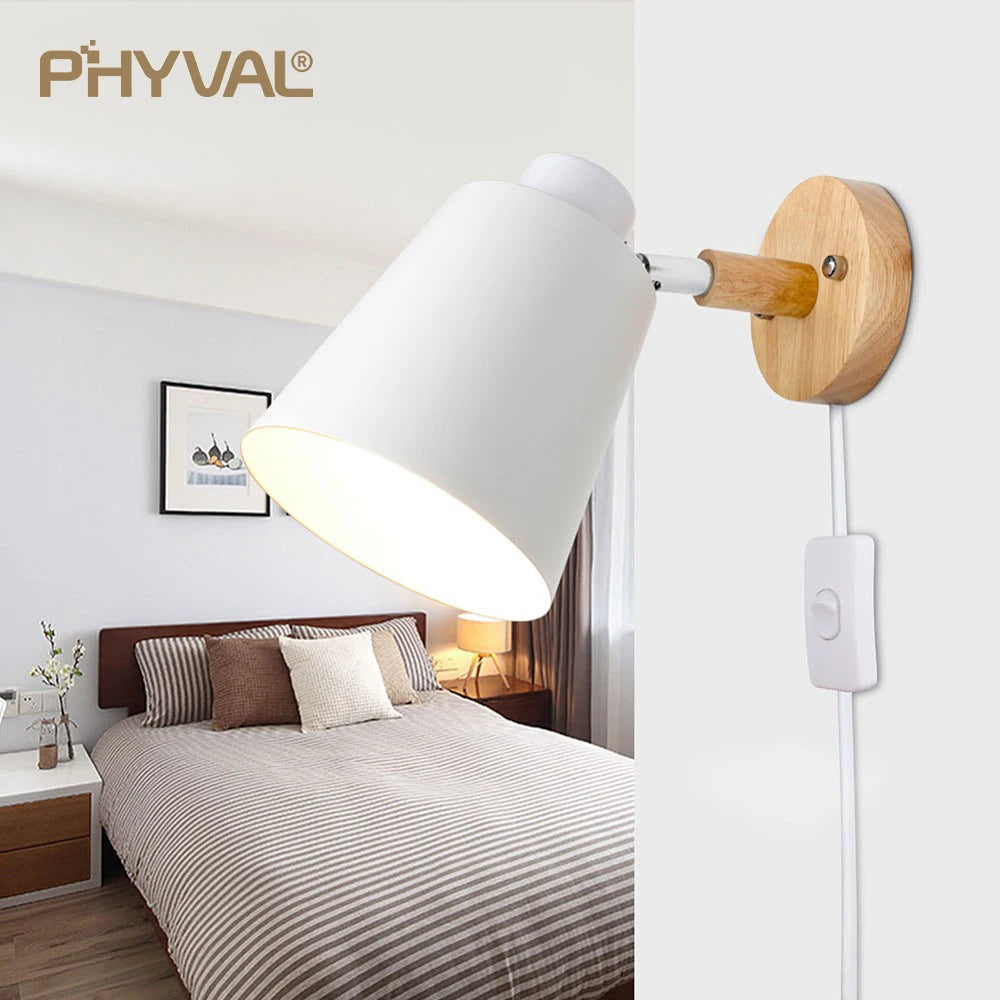 Vaxreen Wood Wall Lamp 10cm Base Creative Bedside Light with Knob Switch