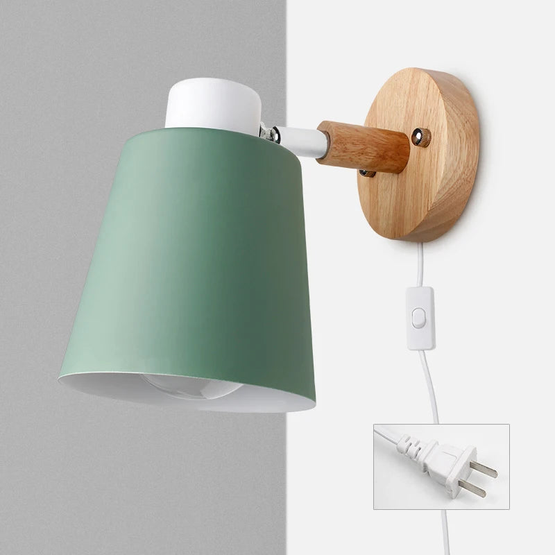 Vaxreen Nordic Iron Wall Lamp with Switch, E27 LED Bedside Sconce, 6 Color Options