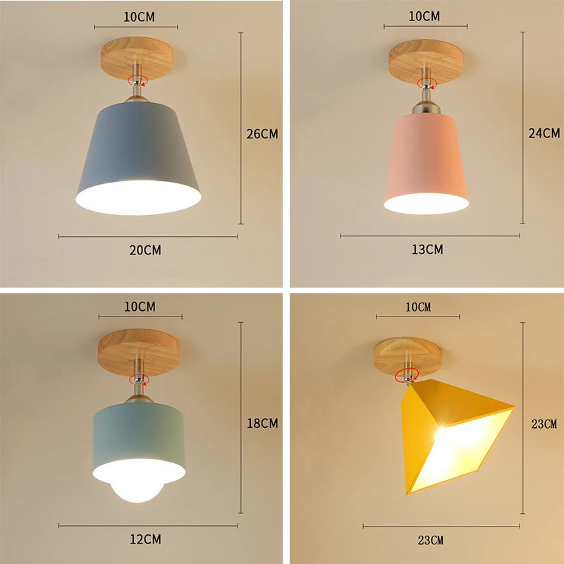 Vaxreen Macaron LED Wood Ceiling Light, Rotatable Modern Industrial Lamp