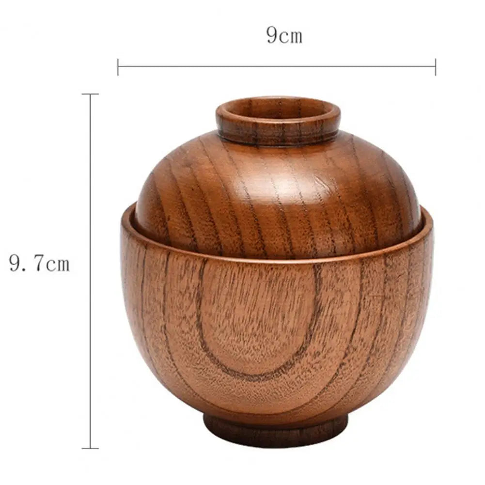 Vaxreen Wooden Rice Bowl with Lid, Japanese Style Tableware and Kitchen Supplies