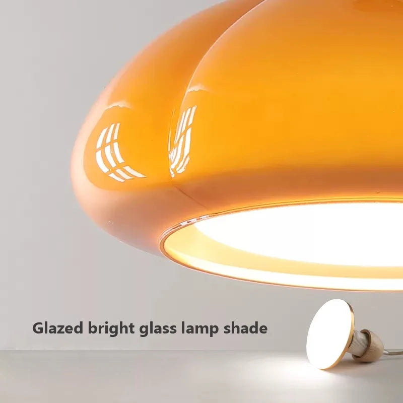 Vaxreen Nordic Glass Wood Pendant Lamp LED Retro Creamy Pumpkin Indoor Light