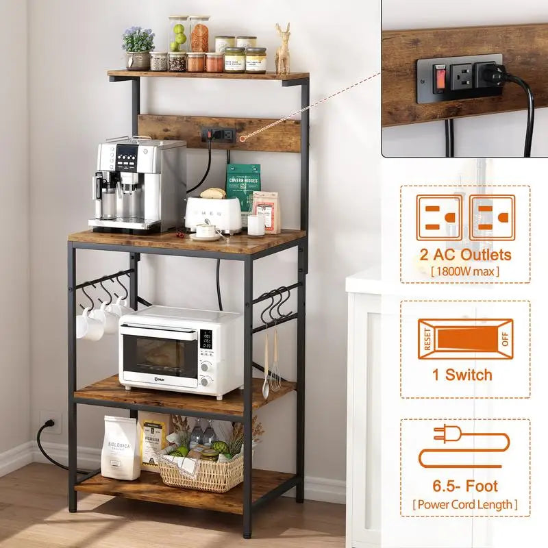 Vaxreen 4-Tier Kitchen Bakers Rack with Power Outlet and Coffee Bar Table