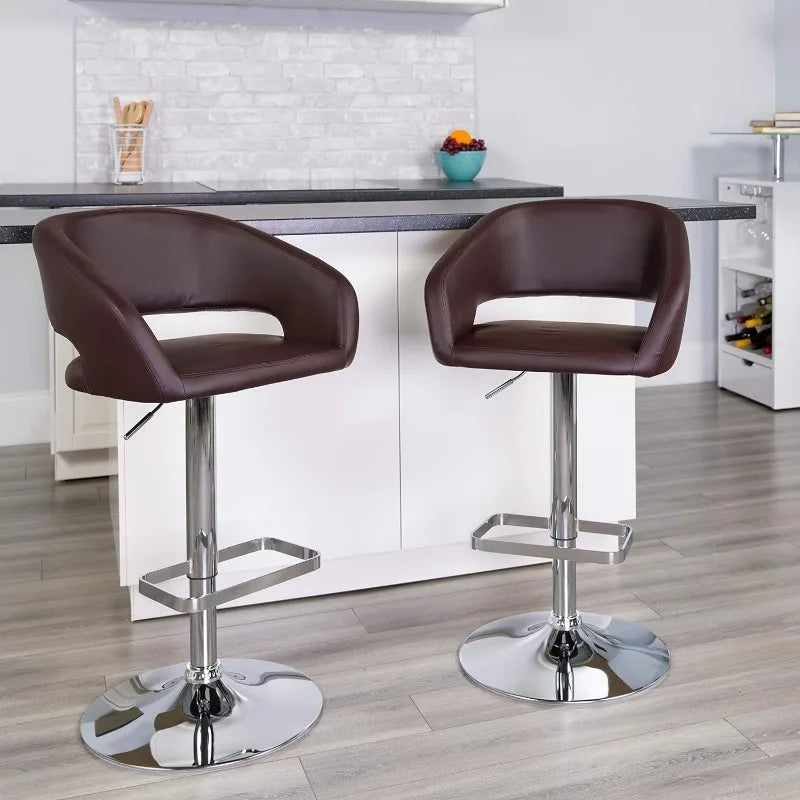 Vaxreen Gray Fabric Barstool with Rounded Mid-Back, Adjustable Height & Foot Rest