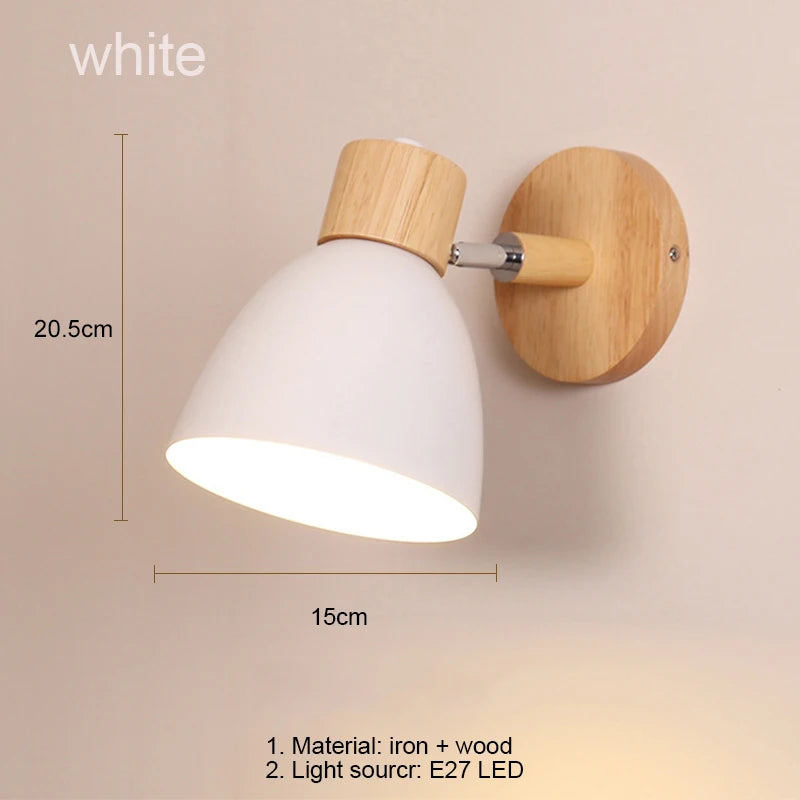 Vaxreen Nordic Wooden Wall Sconce Macaroon 6 Color E27 Lamp for Bedroom-Living Room