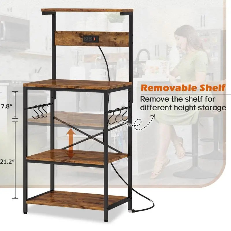 Vaxreen 4-Tier Kitchen Bakers Rack with Power Outlet and Coffee Bar Table