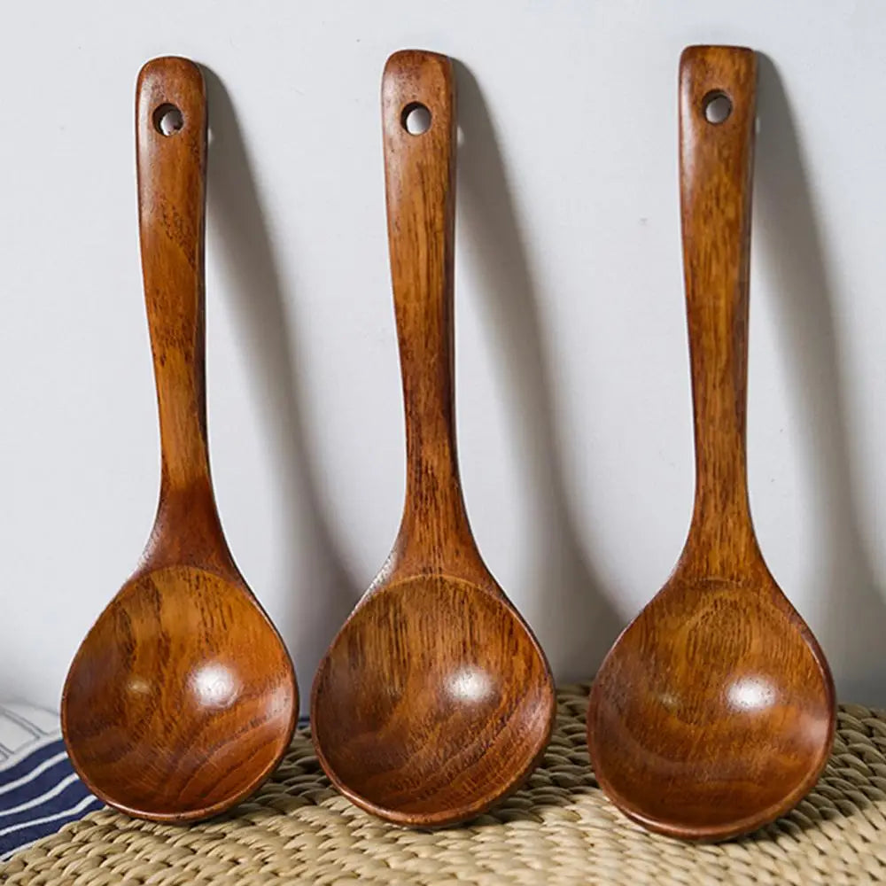 Vaxreen Long Handle Wooden Soup Spoon Set