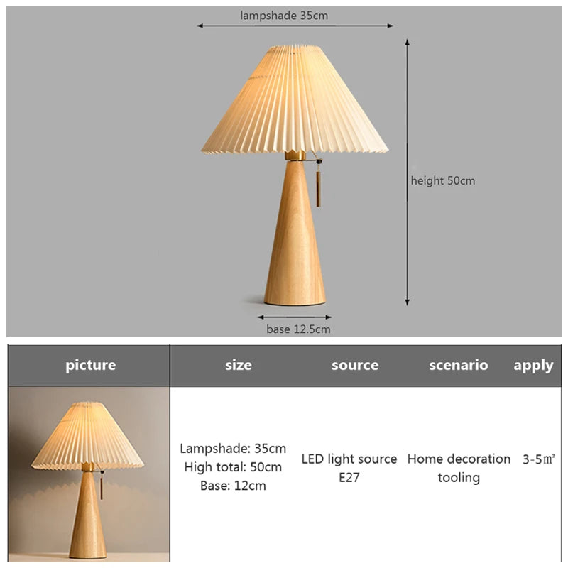 Vaxreen Retro Pleated Wood Table Lamp for Home Lighting with E27 Socket