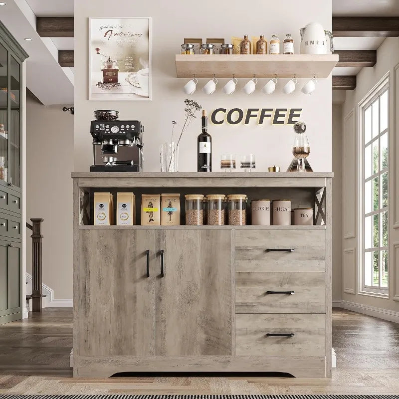 Vaxreen Modern Farmhouse Buffet Cabinet with Drawers and Shelves