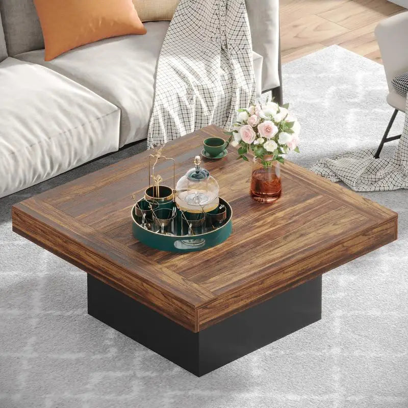 Vaxreen Square LED Coffee Table: Industrial Engineered Wood Table for Living Room