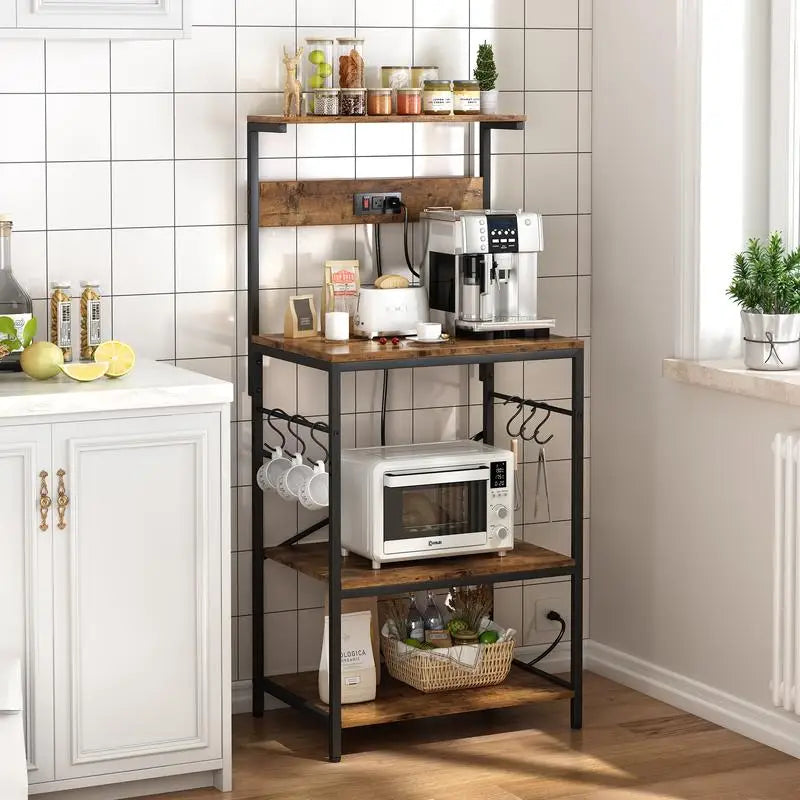 Vaxreen 4-Tier Kitchen Bakers Rack with Power Outlet and Coffee Bar Table
