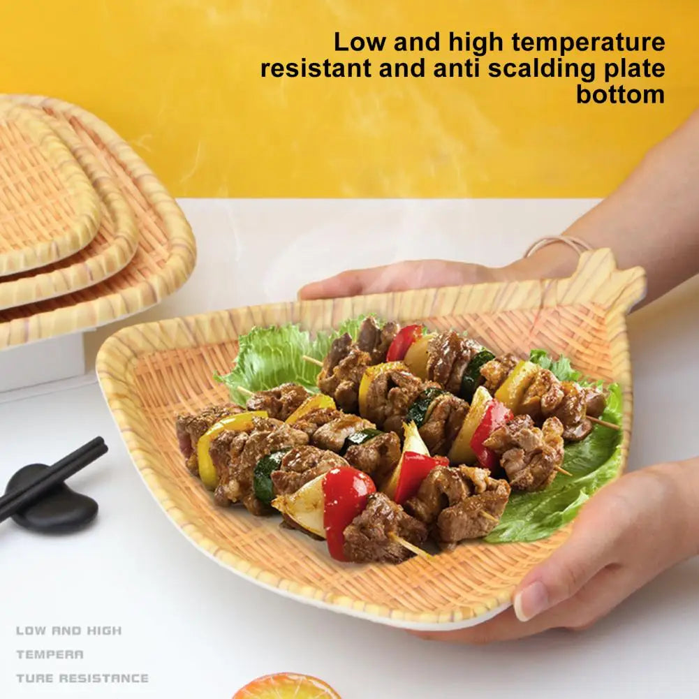 Vaxreen Bamboo Style Round Plate Easy Clean Handwoven Snacks Tray