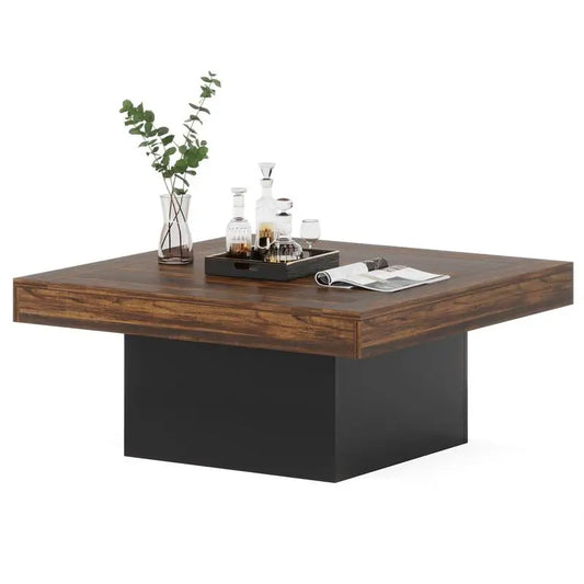 Vaxreen Square LED Coffee Table: Industrial Engineered Wood Table for Living Room