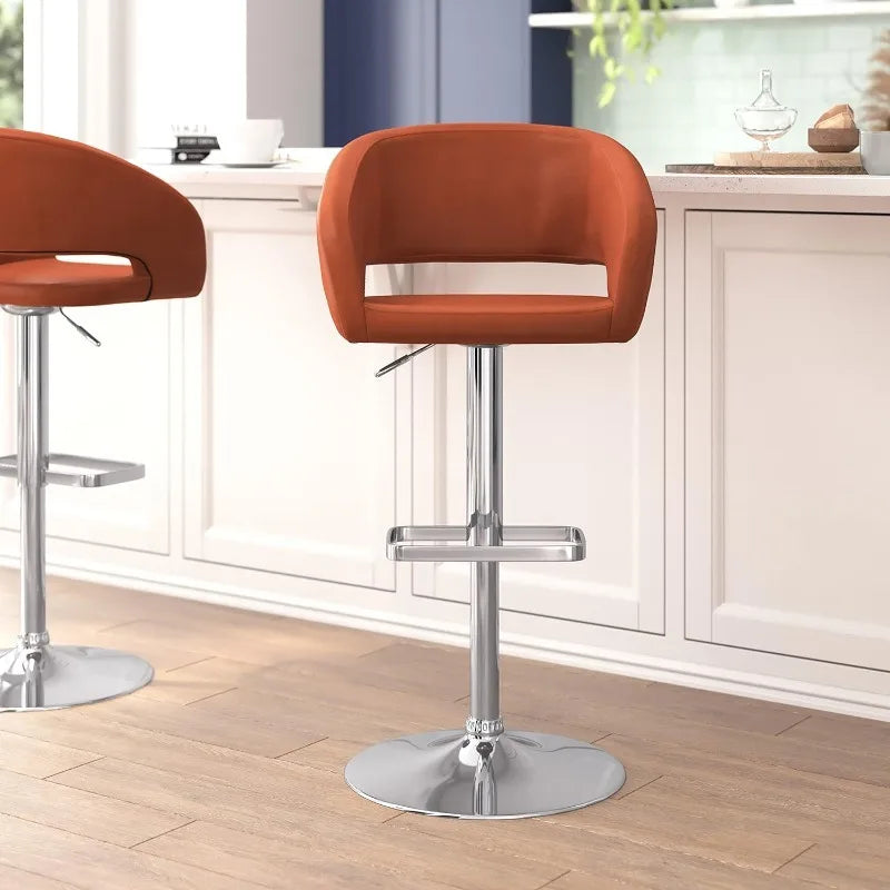 Vaxreen Gray Fabric Barstool with Rounded Mid-Back, Adjustable Height & Foot Rest