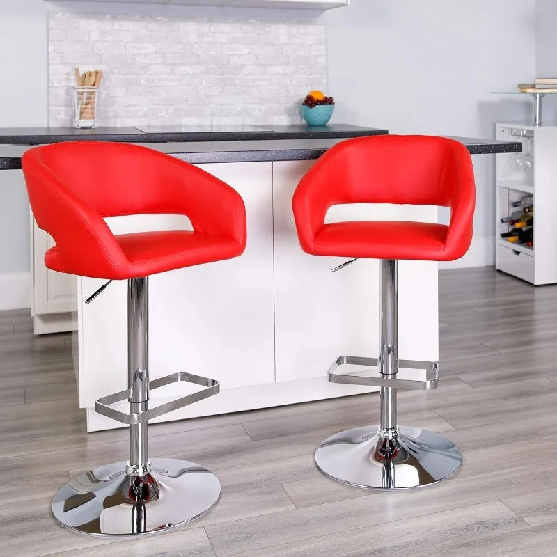 Vaxreen Gray Fabric Barstool with Rounded Mid-Back, Adjustable Height & Foot Rest