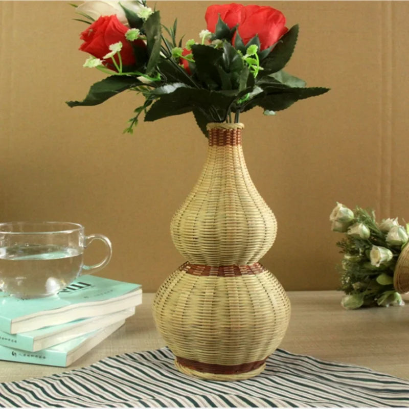 Bamboo Woven Vase by Vaxreen: Retro Style Minimalist Home Decor & Flower Arrangement