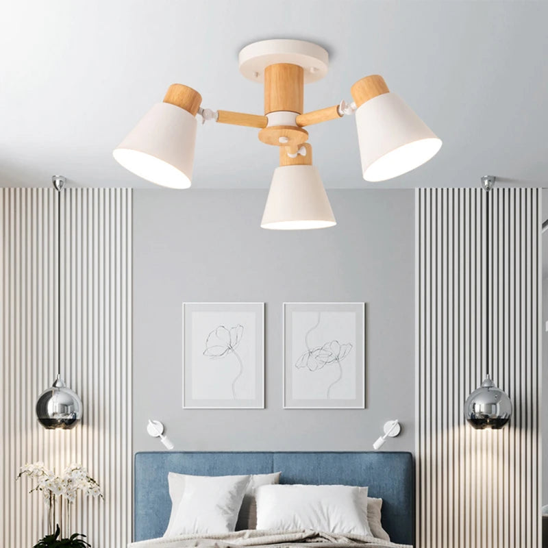 Vaxreen Nordic Wood Chandelier E27 Ceiling Lamp for Living Room Bedroom Restaurant