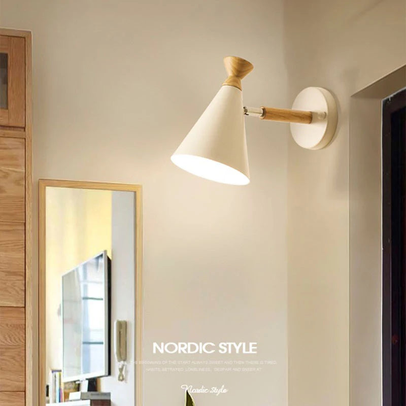 Vaxreen Nordic Wood Wall Lamp Bedside Light for Bedroom Living Room E27