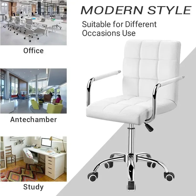 Vaxreen Ribbed PU Leather Mid-Back Office Task Chair - Modern Adjustable Swivel Desk Chair