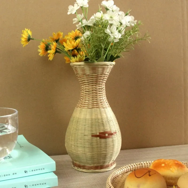 Bamboo Woven Vase by Vaxreen: Retro Style Minimalist Home Decor & Flower Arrangement