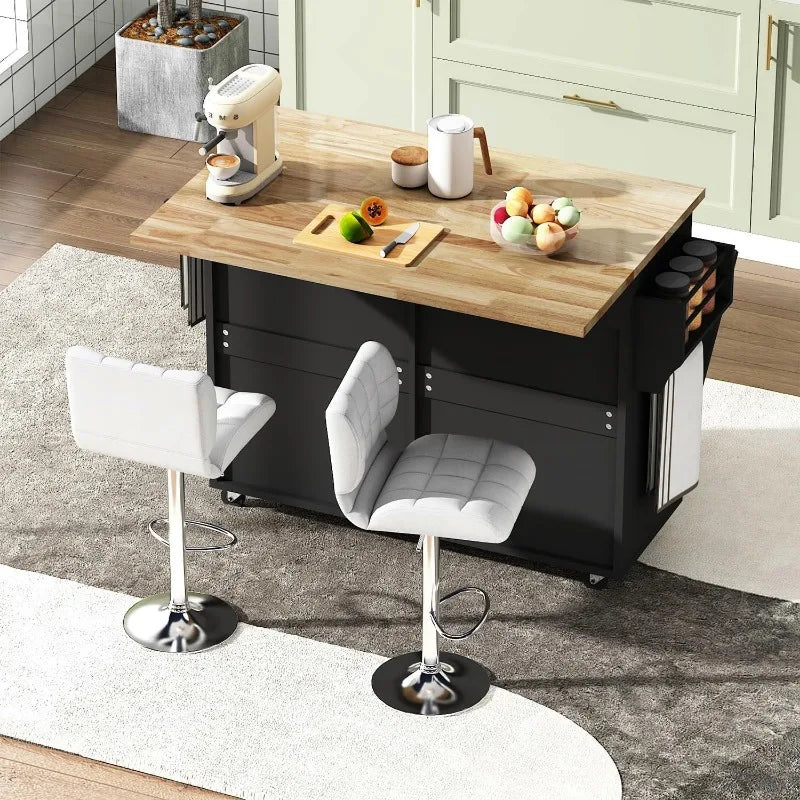 Vaxreen Kitchen Island with Drop Leaf, Trash Cabinet Tilt Out Storage, Movable Storage Island