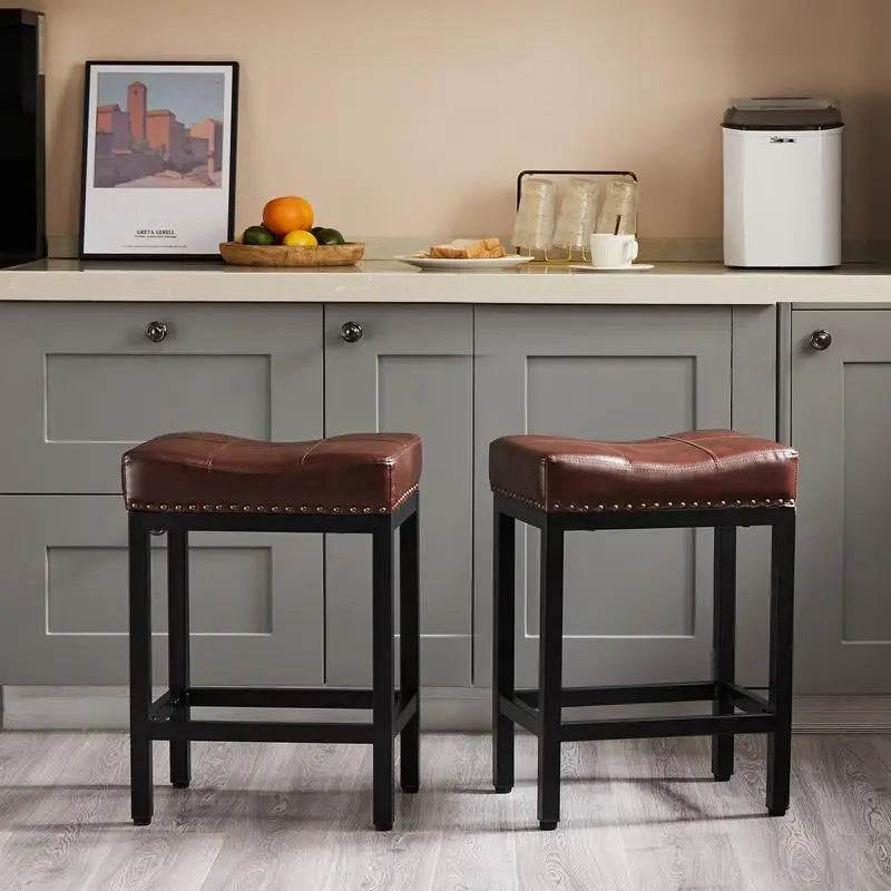 Vaxreen 24" Upholstered Bar Stools Set of 2 - Modern Metal Kitchen Counter Height