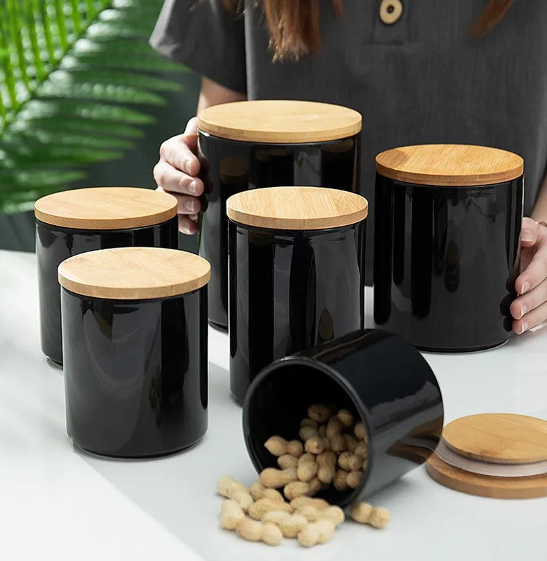 Vaxreen Ceramic Food Storage Containers with Bamboo Lid - 1900ml Kitchen Organizer