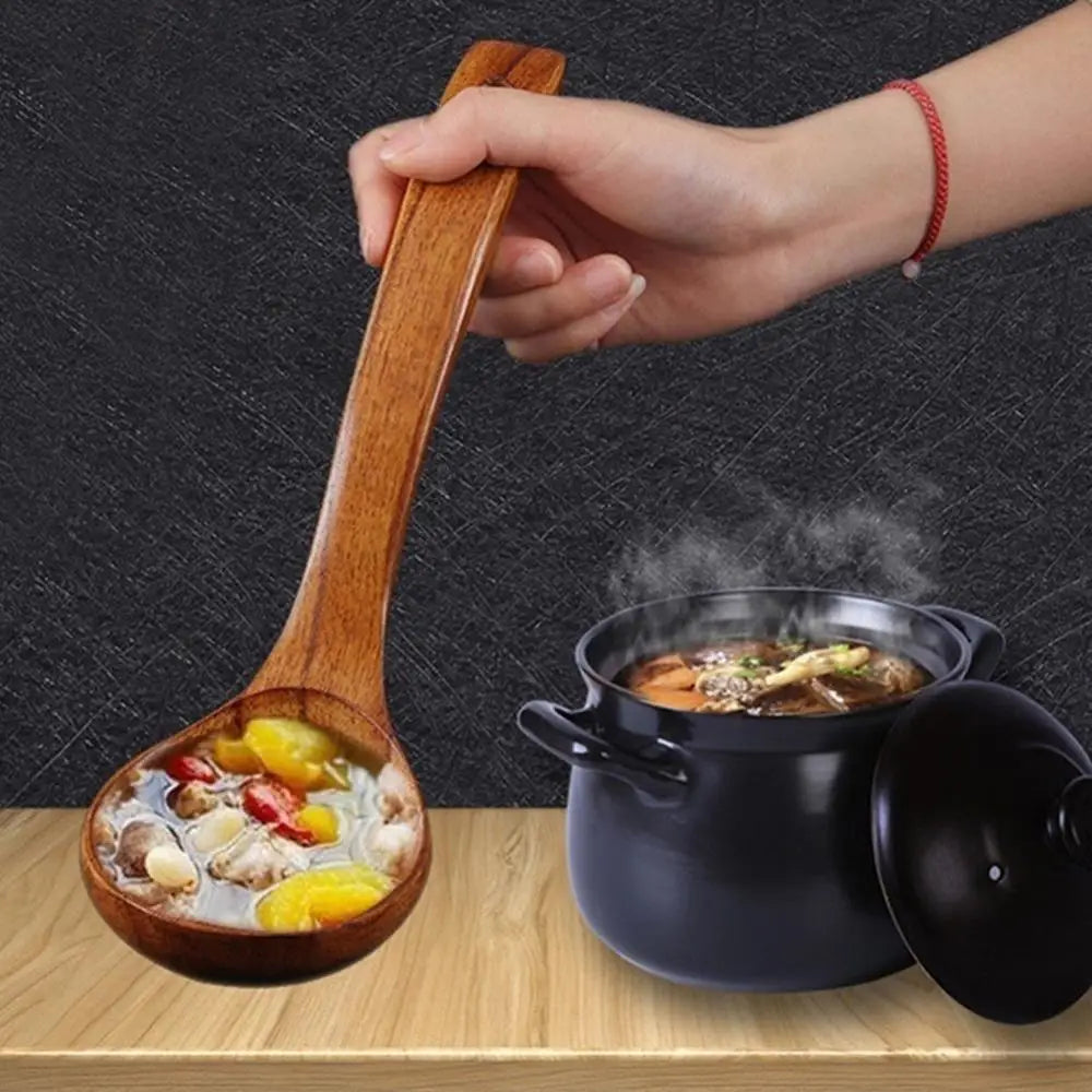 Vaxreen Long Handle Wooden Soup Spoon Set