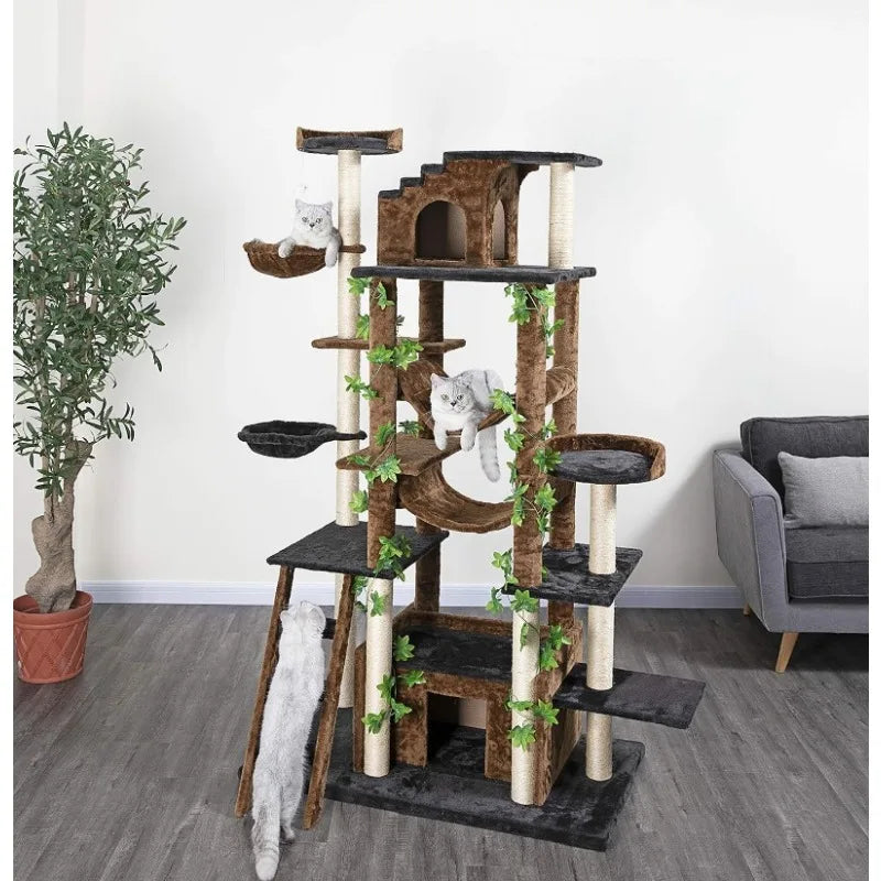 Vaxreen Arch Top Luxury Cat Tree Condo with Spinning Poles and Tunnel