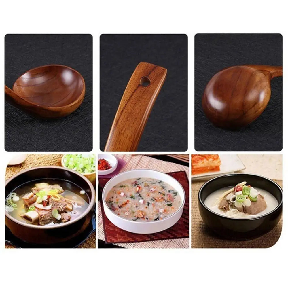 Vaxreen Long Handle Wooden Soup Spoon Set