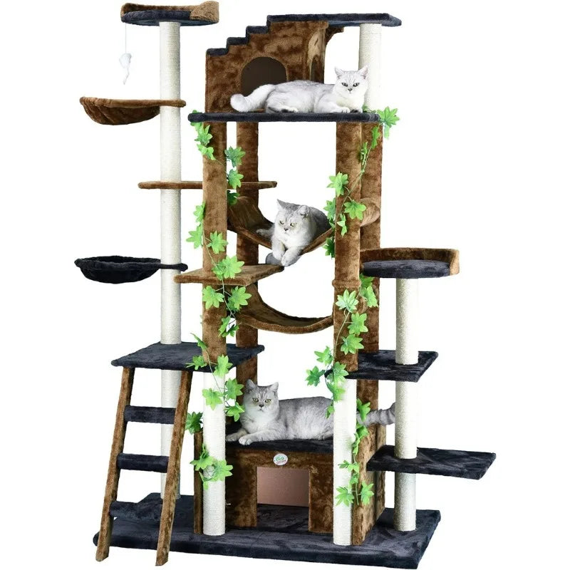 Vaxreen Arch Top Luxury Cat Tree Condo with Spinning Poles and Tunnel