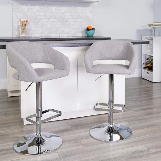 Vaxreen Gray Fabric Barstool with Rounded Mid-Back, Adjustable Height & Foot Rest