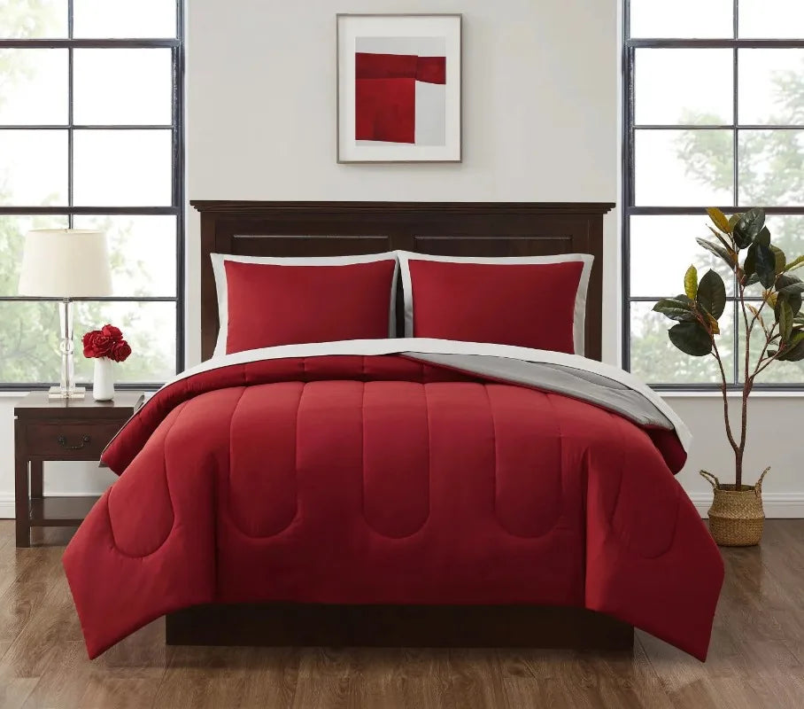 Vaxreen 7-Piece Red Solid Bed Set, Queen Size.