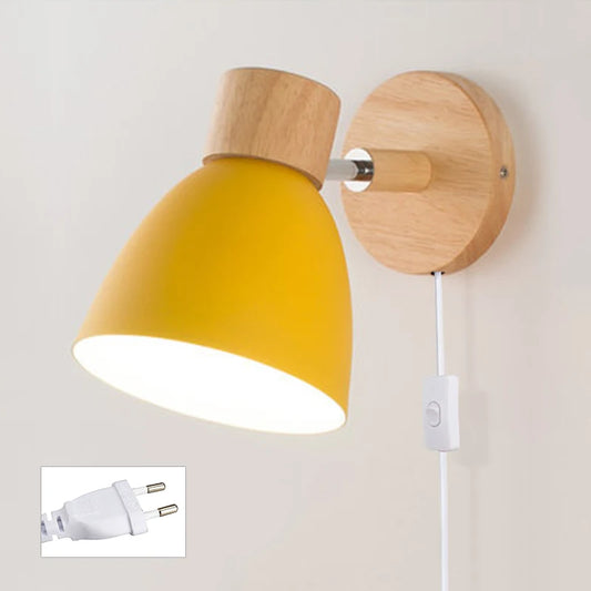 Vaxreen Nordic Wooden Wall Sconce Macaroon 6 Color E27 Lamp for Bedroom-Living Room
