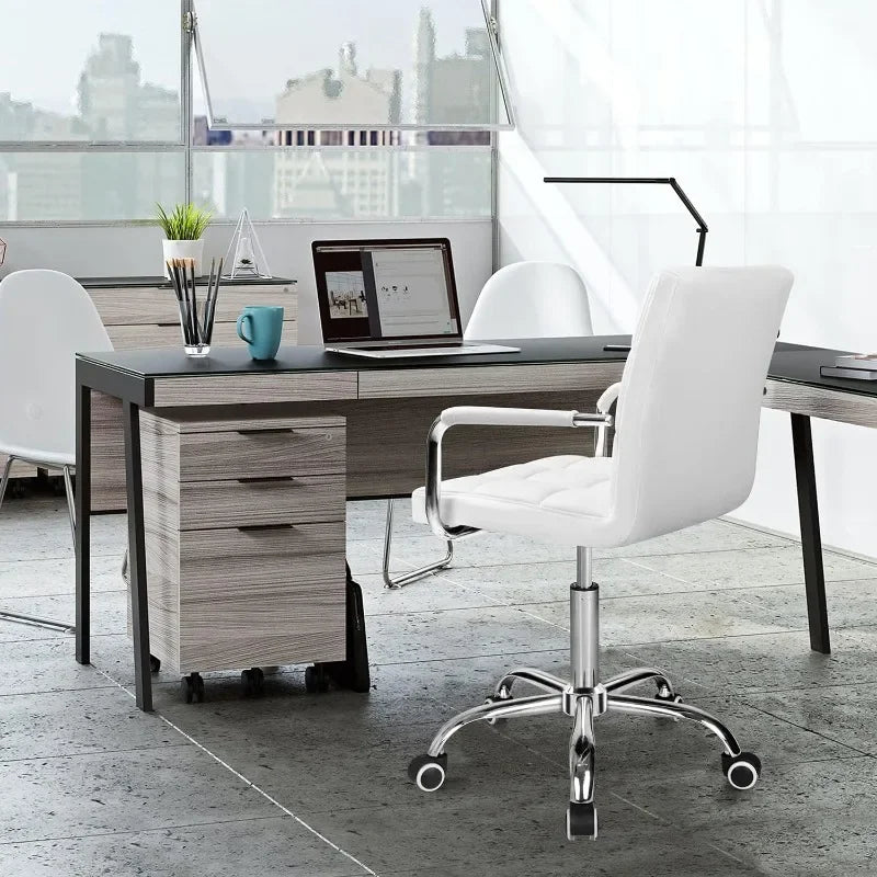 Vaxreen Ribbed PU Leather Mid-Back Office Task Chair - Modern Adjustable Swivel Desk Chair