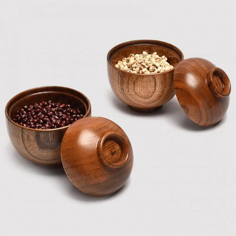 Vaxreen Wooden Rice Bowl with Lid, Japanese Style Tableware and Kitchen Supplies
